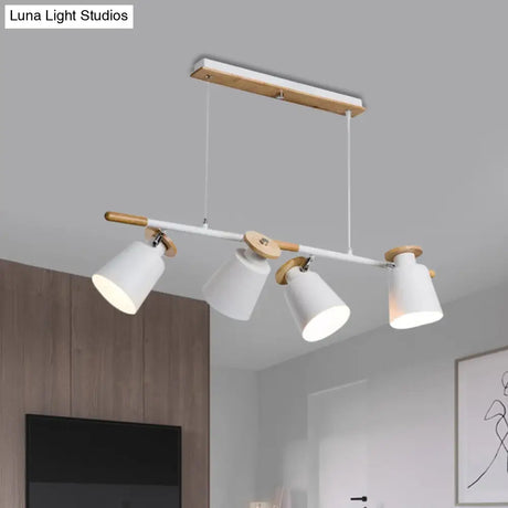 Nordic Metal Linear Chandelier - 4 Head Island Lighting In Green/Grey/White For Restaurants