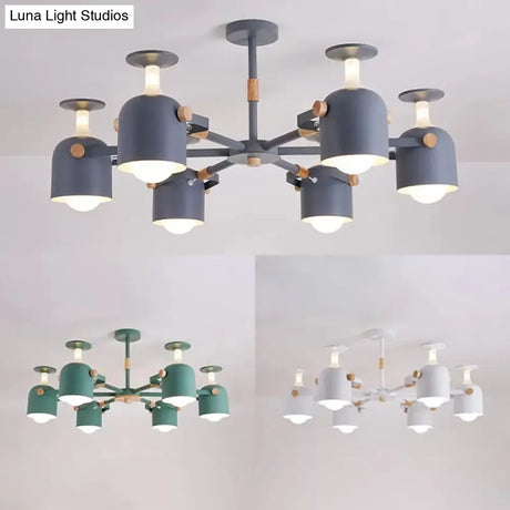 Nordic Metal Macaron Goblet Chandelier - 6 Heads Hanging Light For Study Room