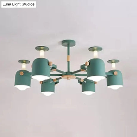 Nordic Metal Macaron Goblet Chandelier - 6 Heads Hanging Light For Study Room