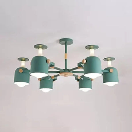 Nordic Metal Macaron Goblet Chandelier - 6 Heads Hanging Light For Study Room Green