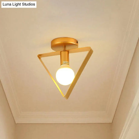 Nordic Metal Semi - Flush Mount Ceiling Light In Gold - Triangular/Square/Round Shade 1 - Light