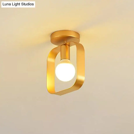 Nordic Metal Semi - Flush Mount Ceiling Light In Gold - Triangular/Square/Round Shade 1 - Light