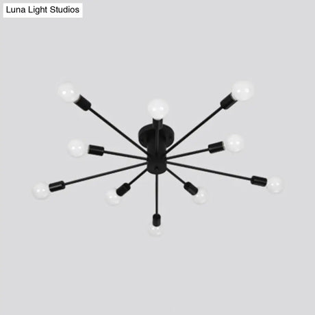 Nordic Metal Sputnik Flush Mount Ceiling Light - 5/10 Lights White/Black Bedroom Semi