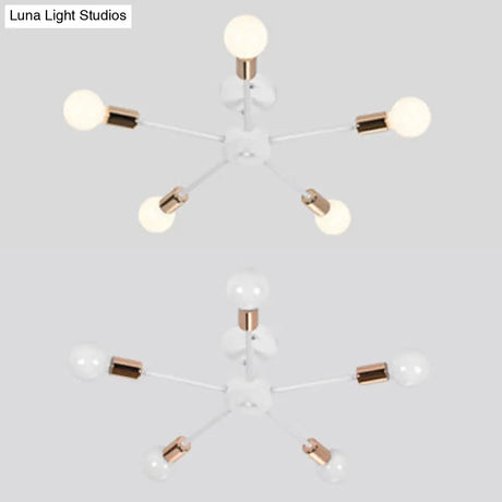 Nordic Metal Sputnik Flush Mount Ceiling Light - 5/10 Lights White/Black Bedroom Semi