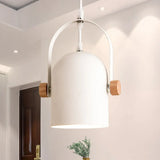Nordic Metallic White Ceiling Pendant With Wood Lock And Adjustable Handle