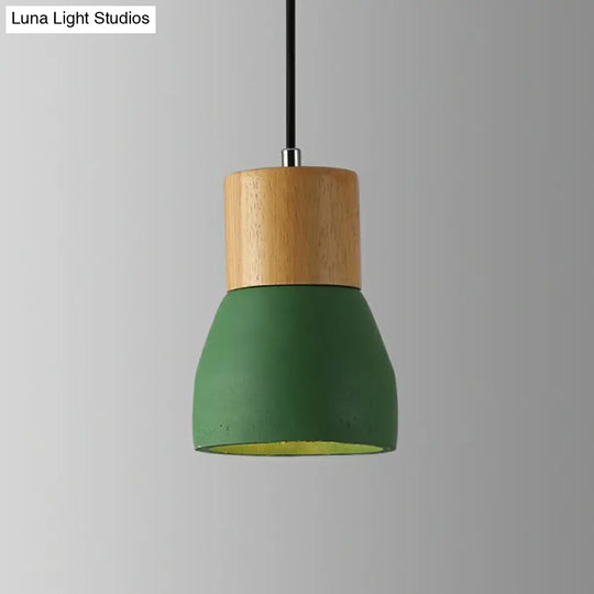 Nordic Cement Mini Pendant Ceiling Light With Wooden Top - Single-Bulb Restaurant Lighting Green