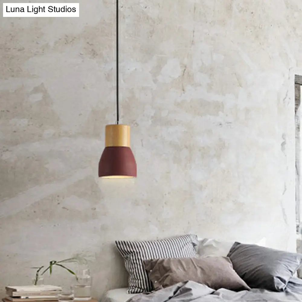 Nordic Cement Mini Pendant Ceiling Light With Wooden Top - Single-Bulb Restaurant Lighting