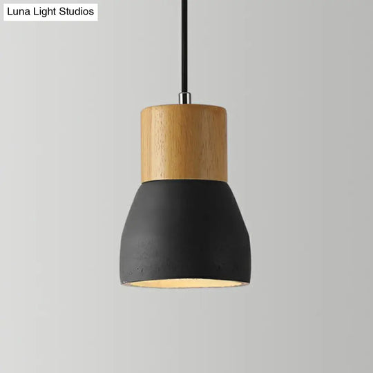 Nordic Cement Mini Pendant Ceiling Light With Wooden Top - Single-Bulb Restaurant Lighting Black