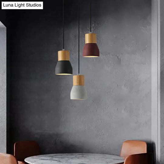 Nordic Cement Mini Pendant Ceiling Light With Wooden Top - Single-Bulb Restaurant Lighting