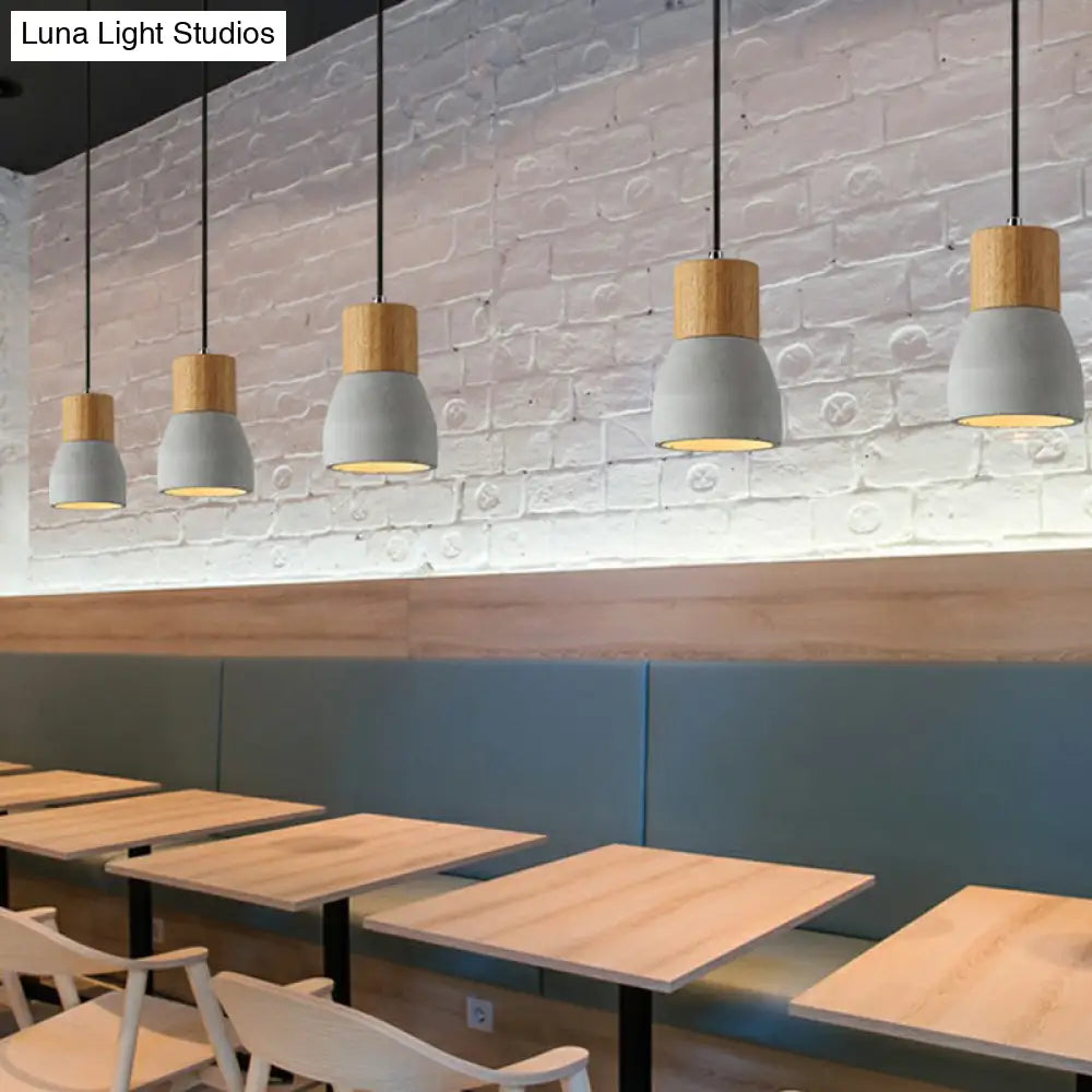 Nordic Cement Mini Pendant Ceiling Light With Wooden Top - Single-Bulb Restaurant Lighting