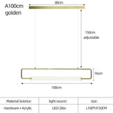 Nordic Minimalist Bar Hanging Rectangular Frame Pendant Light A100Cm Golden / Warm Light Pendant