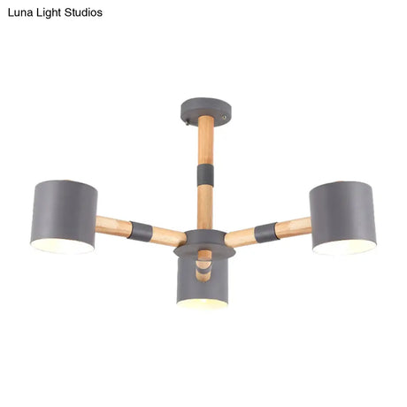Nordic Modern Hanging Light - Cylinder Shade For Boys Bedroom Chandelier Metal & Wood Design