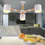 Nordic Modern Hanging Light - Cylinder Shade For Boys Bedroom Chandelier Metal & Wood Design White