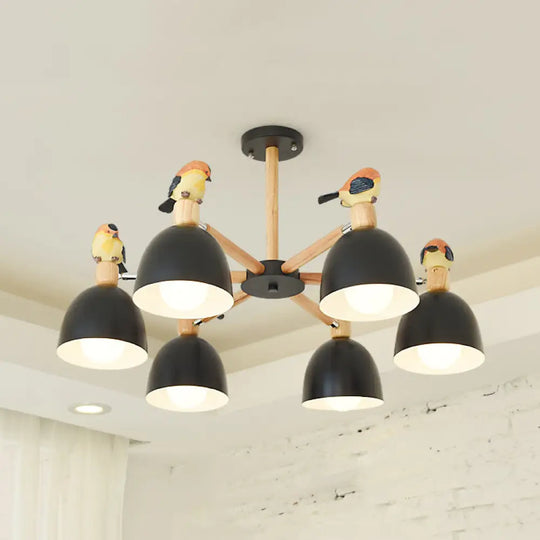 Nordic Modern Iron Chandelier With Bird Deco Lighting For Living Room Décor 6 / Black