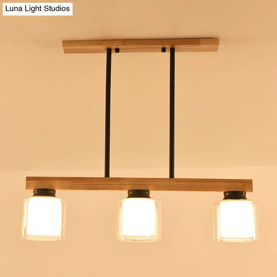 Nordic Modern Wood Island Pendant With Glass Lampshade Hanging Lamp 3 / Black