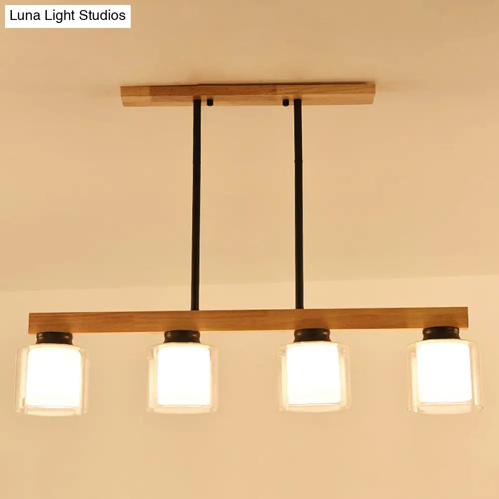 Nordic Modern Wood Island Pendant With Glass Lampshade Hanging Lamp 4 / Black