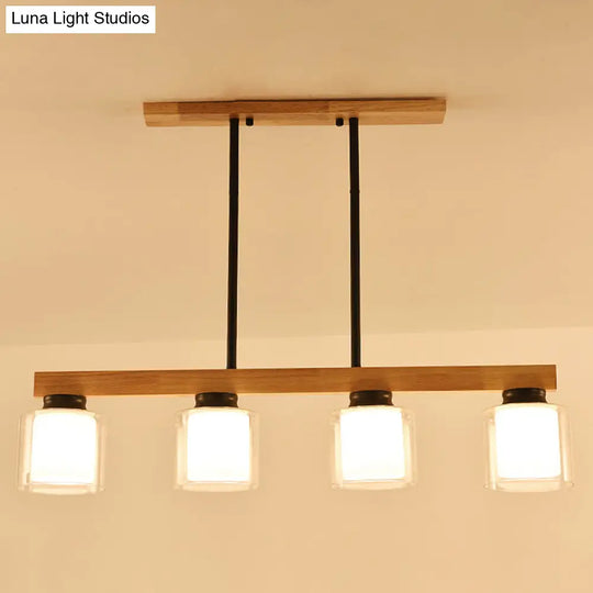 Nordic Modern Wood Island Pendant With Glass Lampshade Hanging Lamp 4 / Black