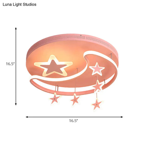 Nordic Moon & Star Ceiling Light Fixture - Acrylic Flush Mount For Kindergarten