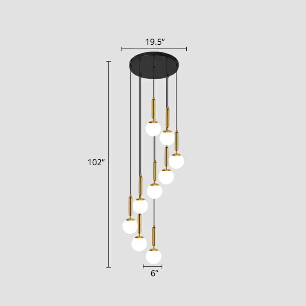 Nordic Opal Glass Spiral Ball Pendant Light For Stairways And Ceilings 9 / Gold