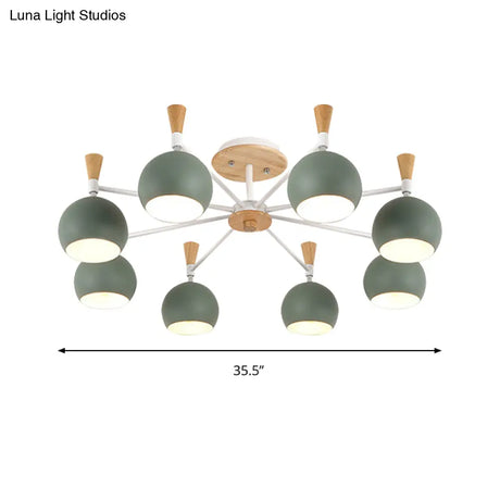 Nordic Orb Macaron Hanging Pendant Chandelier - 8 Bulbs Metal Light For Nurseries