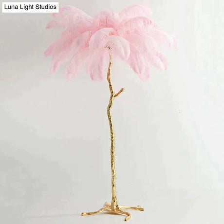 Nordic Ostrich Feather Floor Lamp Stand Light Copper Modern Interior Lighting Decor Home Lights