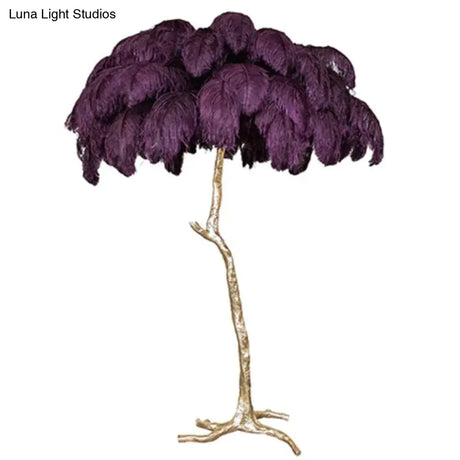 Nordic Ostrich Feather Floor Lamp Stand Light Copper Modern Interior Lighting Decor Home Lights