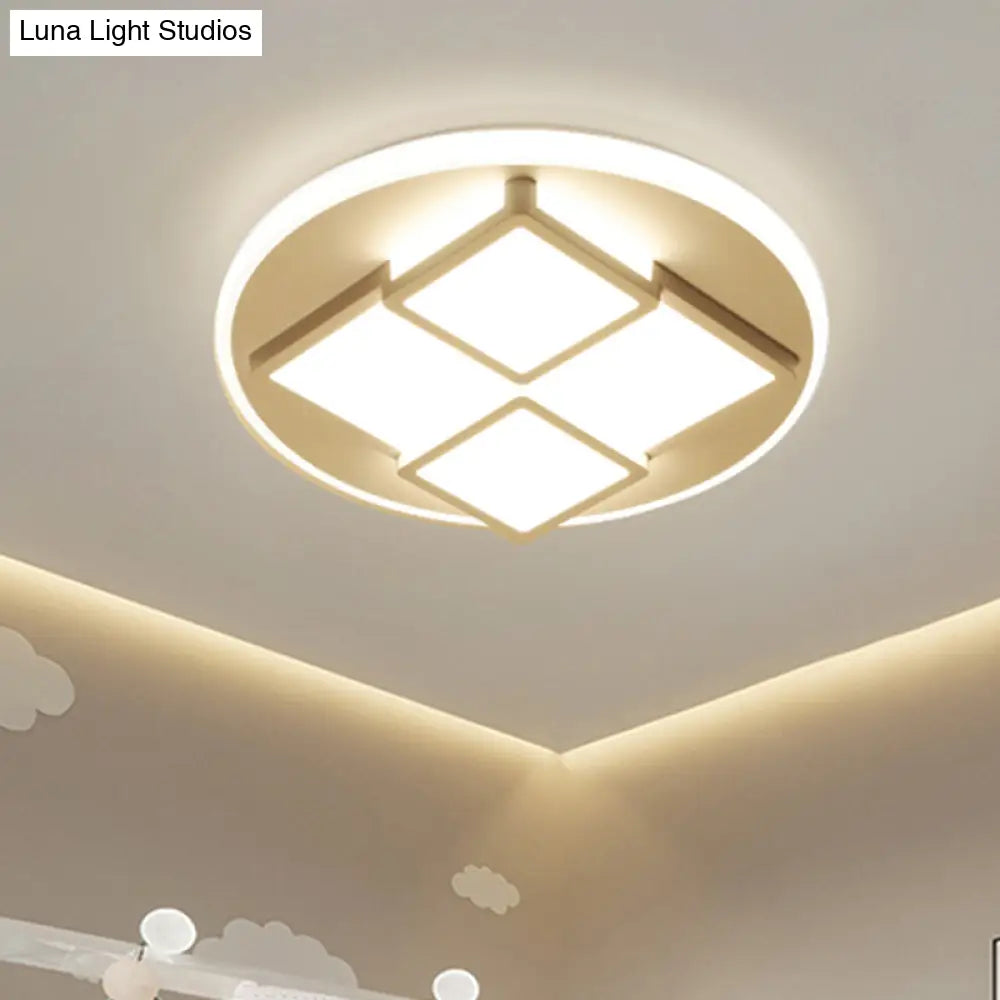 Nordic Pink/White Led Ceiling Light For Bedroom - Square Acrylic Flush Mount