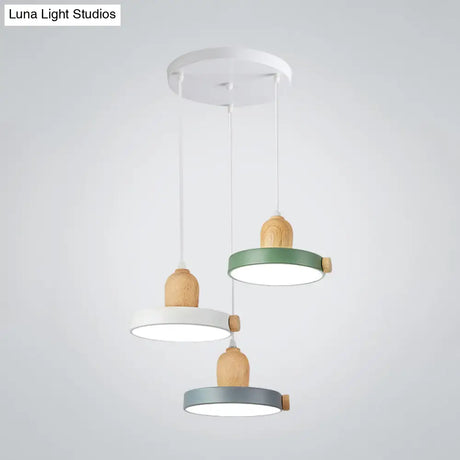 Nordic Pot Lid Led Pendant Lamp: Acrylic 3-Head Ceiling Light For Dining Room In White/Wood