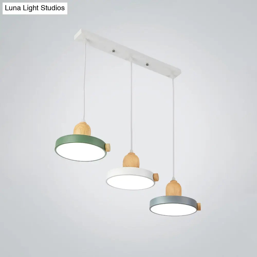 Nordic Pot Lid Led Pendant Lamp: Acrylic 3-Head Ceiling Light For Dining Room In White/Wood