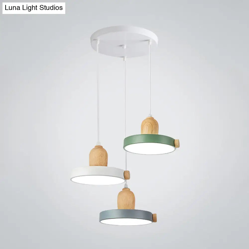 Nordic Pot Lid Led Pendant Lamp: Acrylic 3-Head Ceiling Light For Dining Room In White/Wood White /