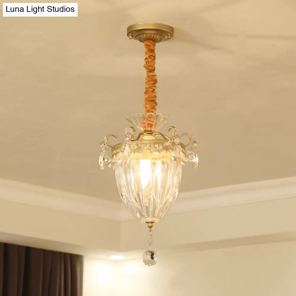 Nordic Brass Suspension Light With Crystal Drop - Prism Glass Conical Pendant Ceiling