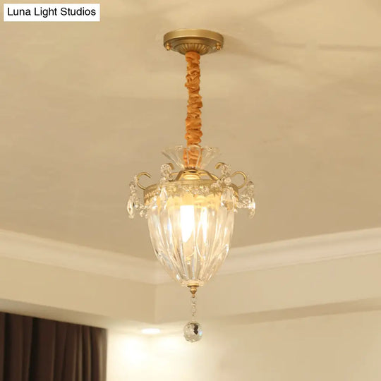 Nordic Brass Suspension Light With Crystal Drop - Prism Glass Conical Pendant Ceiling