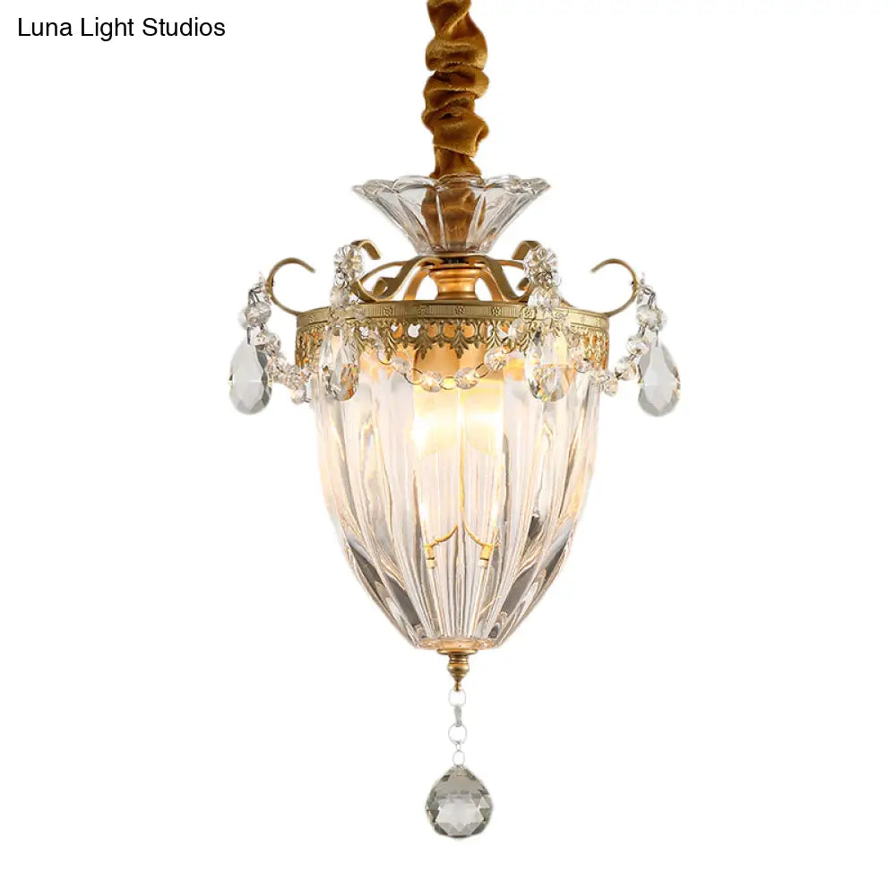 Nordic Prism Glass Pendant Ceiling Light with Brass Suspension and Crystal Drop Brass
