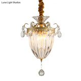 Nordic Prism Glass Pendant Ceiling Light with Brass Suspension and Crystal Drop Brass