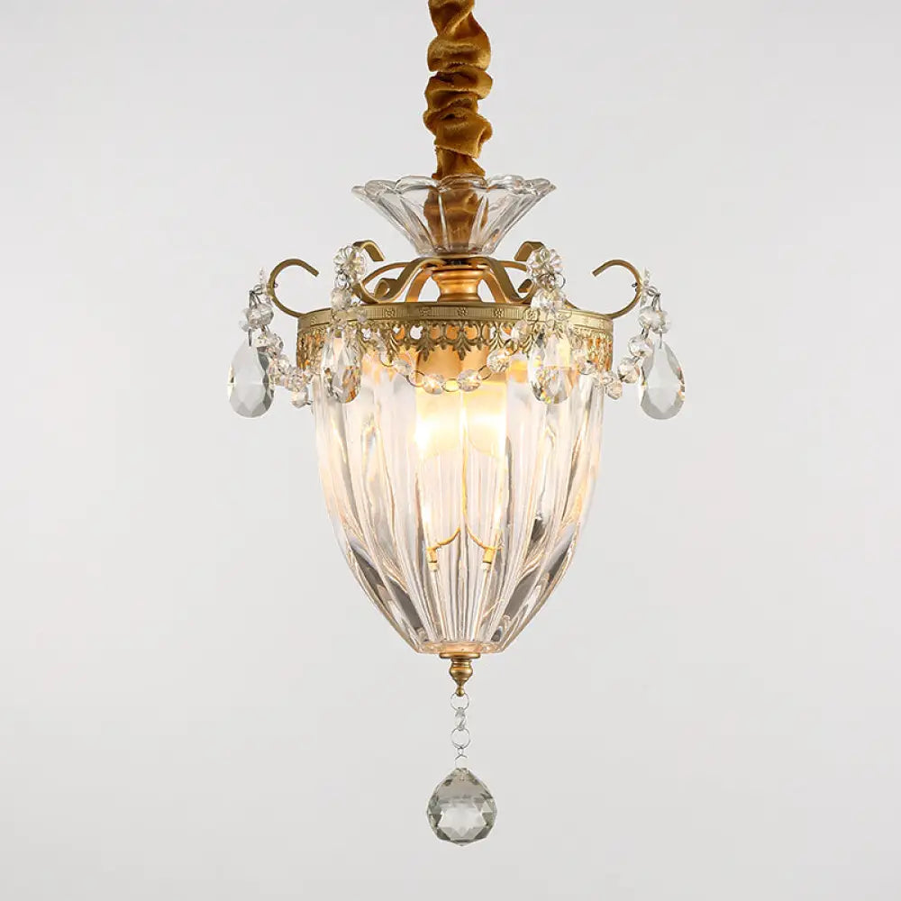 Nordic Prism Glass Pendant Ceiling Light with Brass Suspension and Crystal Drop Brass