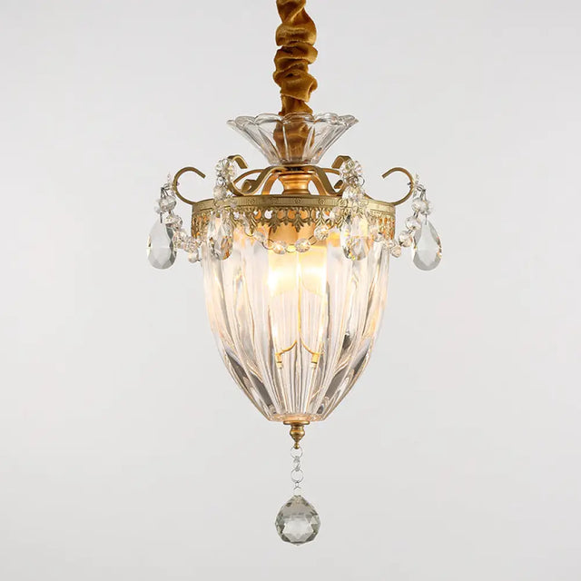 Nordic Prism Glass Pendant Ceiling Light with Brass Suspension and Crystal Drop Brass
