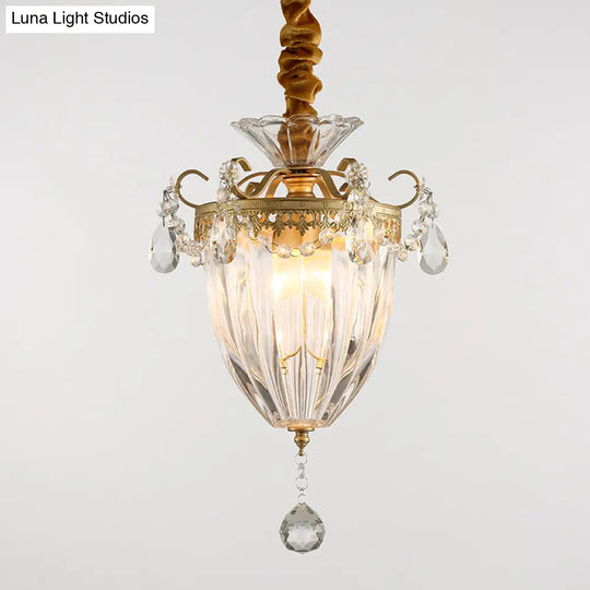 Nordic Brass Suspension Light With Crystal Drop - Prism Glass Conical Pendant Ceiling
