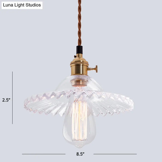 Nordic Radial Wave Glass Pendant Light - 1-Light Dining Room Ceiling Fixture Clear