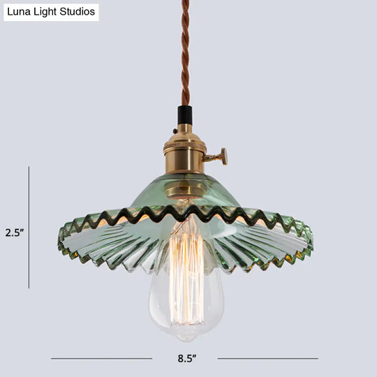 Nordic Radial Wave Glass Pendant Light - 1-Light Dining Room Ceiling Fixture Green