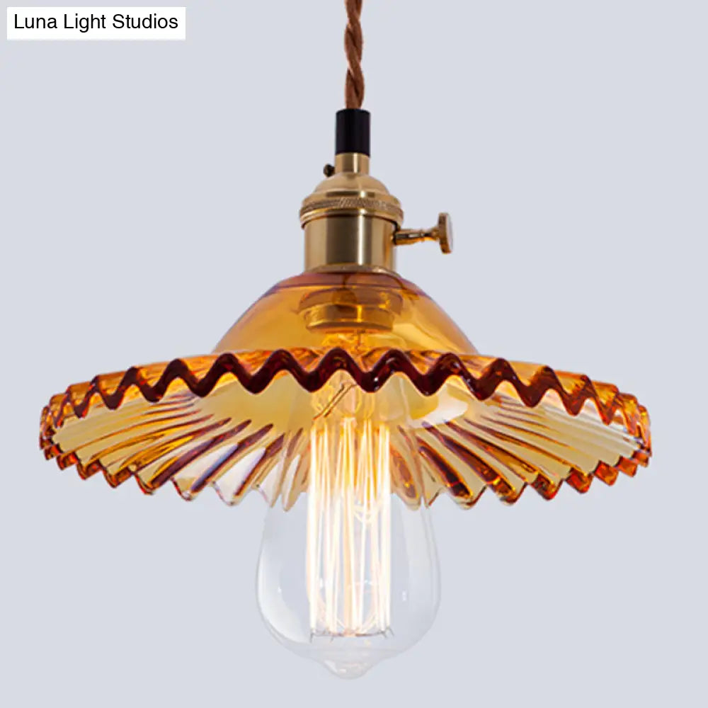 Nordic Radial Wave Glass Pendant Light - 1-Light Dining Room Ceiling Fixture
