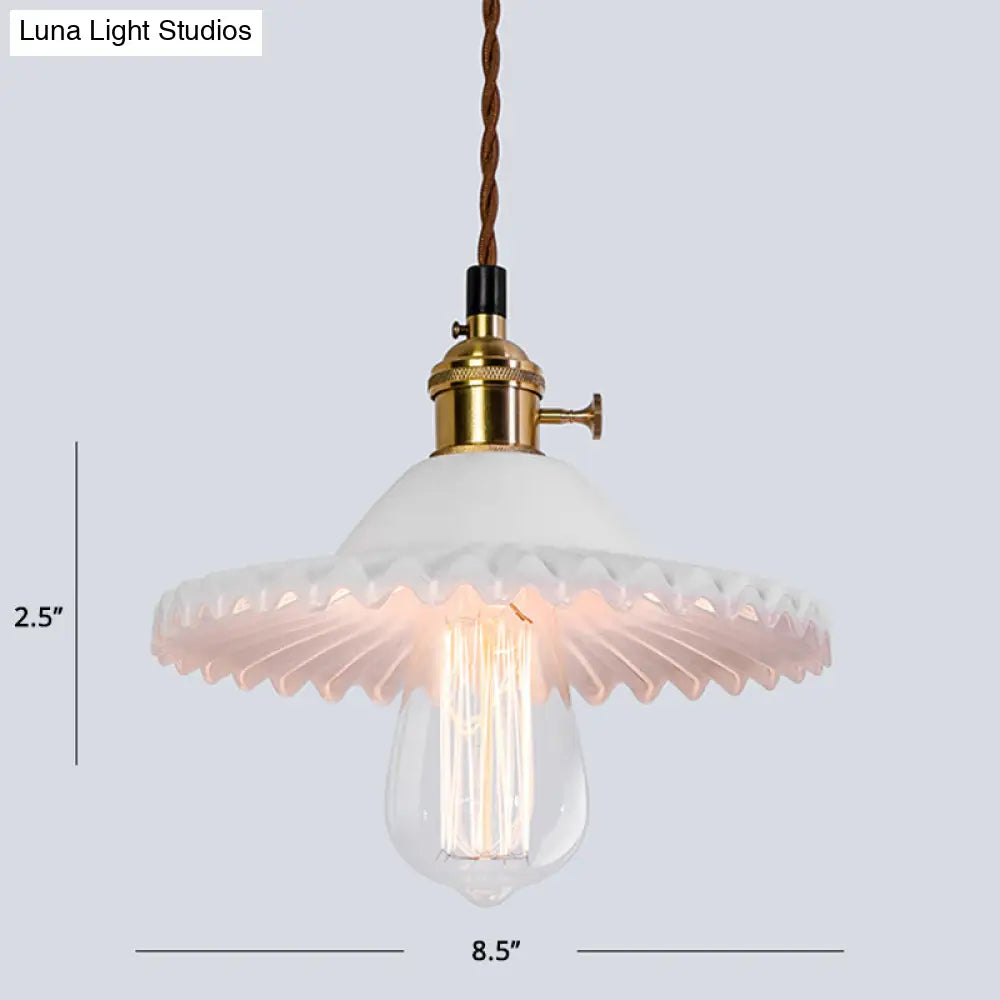 Nordic Radial Wave Glass Pendant Light - 1-Light Dining Room Ceiling Fixture White