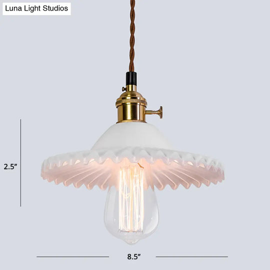 Nordic Radial Wave Glass Pendant Light - 1-Light Dining Room Ceiling Fixture White