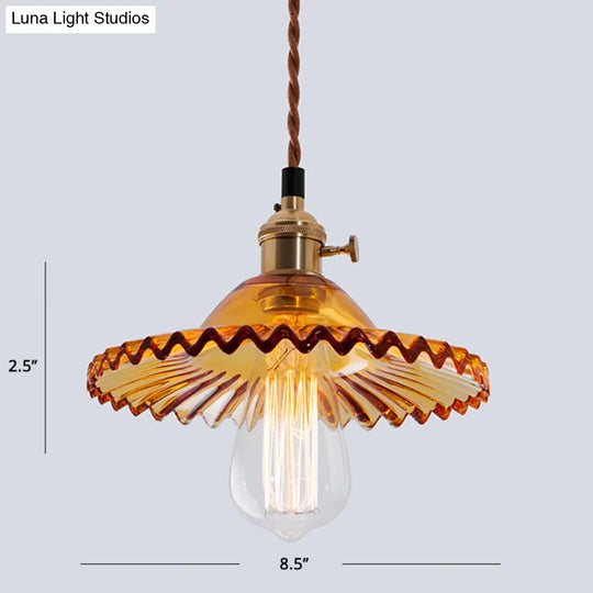 Nordic Radial Wave Glass Pendant Light - 1-Light Dining Room Ceiling Fixture Yellow-Brown