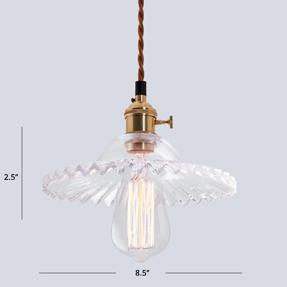Nordic Radial Wave Glass Pendant Light - 1-Light Ceiling Fixture For Dining Room Clear