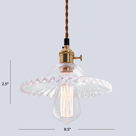 Nordic Radial Wave Glass Pendant Light - 1-Light Ceiling Fixture For Dining Room Clear
