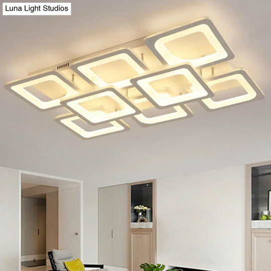 Nordic Rectangular Semi Flush Light In White - Acrylic Led Mount Fixture For Living Room / Warm