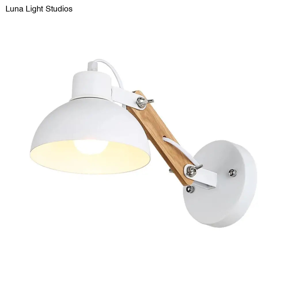 Nordic Rotatable Wall Light With Bowl Shade - 1-Light Metal Sconce In Black/White-Wood
