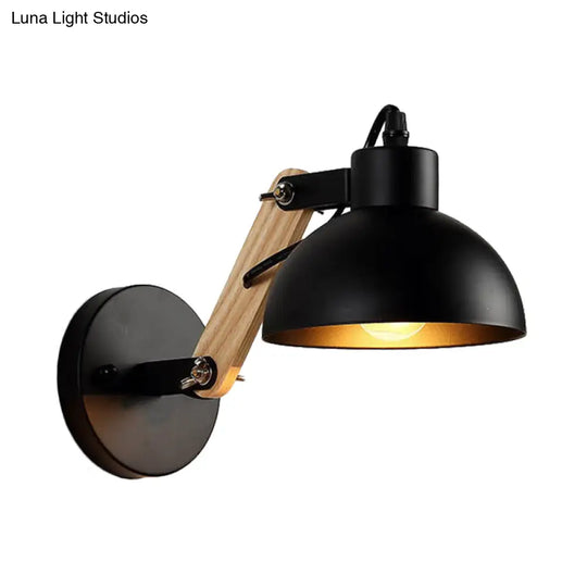 Nordic Rotatable Wall Light With Bowl Shade - 1-Light Metal Sconce In Black/White-Wood