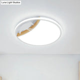 Nordic Round Led Flush Mount With Bird Deco - White/Grey/Green Acrylic Fixture