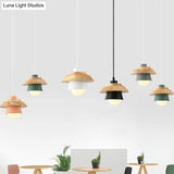 Nordic Saucer Cup Hanging Lamp - Metal & Wood Pendant Light Fixture